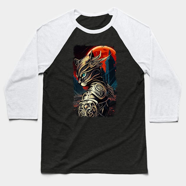 Cat Warrior Baseball T-Shirt by yulia-rb